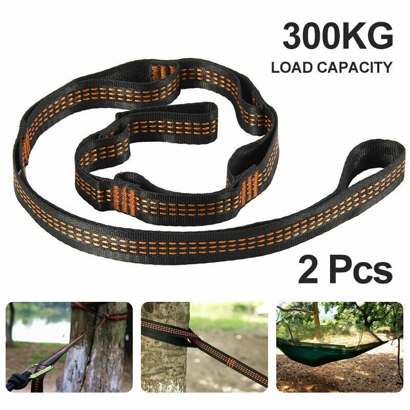 2PCS 2M Hammock Correias Correias de poliéster 5 Anel de alta carga-rolamento farpado Outdoor Camping Hammock Swing Strap Rope