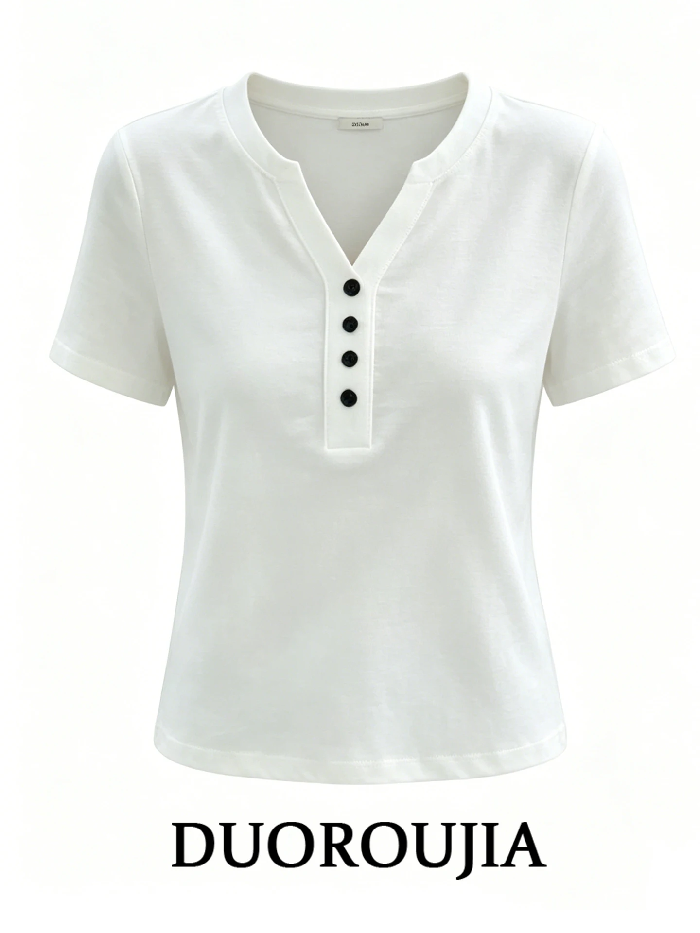 

plus Size Casual V-Neck Short Sleeve T-Shirt Women Summer Slimming Belly Cover Design Color Top Korean Style Slim Fit