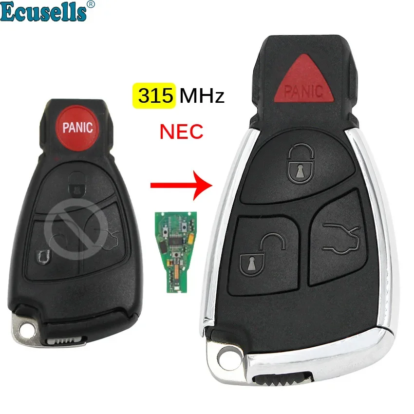 3+1 Button Modified Remote Key 315MHz NEC for Mercredes MB 2005 Model with Uncut HU64 Blade