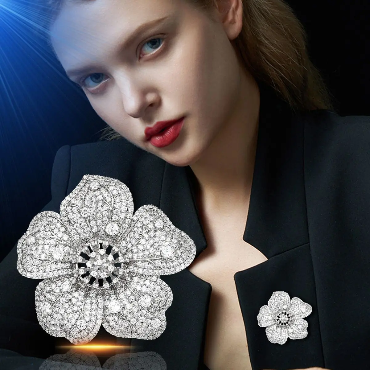 Fashion Design Luxury Full Zirconium Flowers Brooches for Women Elegant Temperament Corsage Coat Suit Accessories Simple Pins