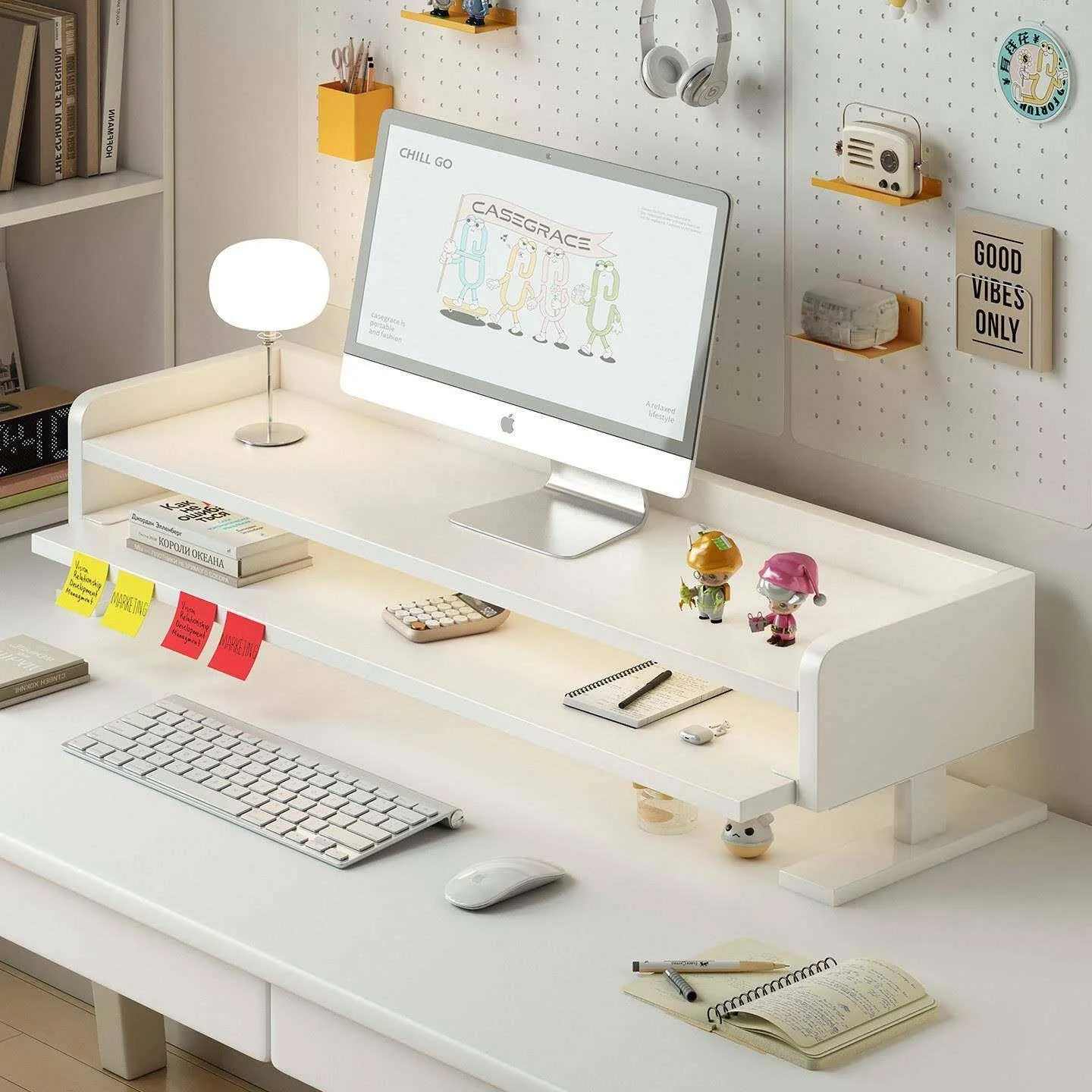 Desktop Computer Monitor Riser Stand Office Desk Storage Organizer Notebook Support Keyboard Holder Simplistic Style Free Ins...