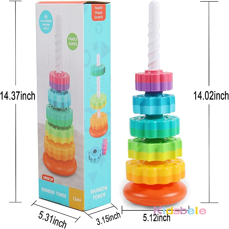 Baby Spinning Stacking Sensory Toys Colorful Rainbow Tower Montessori Fine Motor Skills Ring Toy Party Birthday Gift For Infants