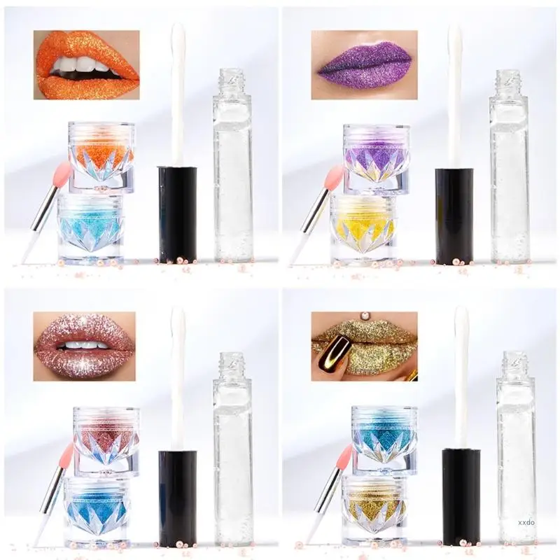 Glitzer-Lippenstift-Set, zwei Farben, glitzerndes Lippen-Set, feuchtigkeitsspendender glitzernder Lipgloss, langanhaltendes