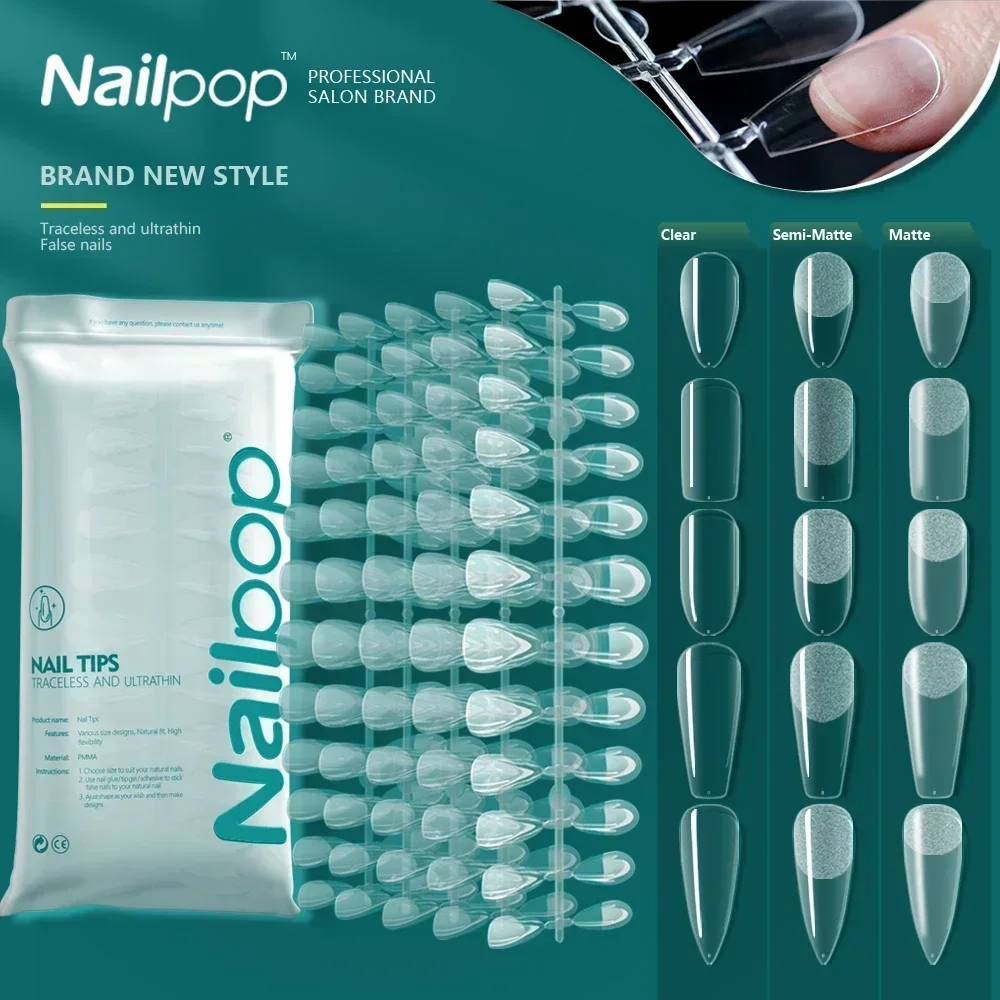 Nailpop 120 pçs unhas falsas cobertura completa imprensa em unhas caixão gel macio americano pose cápsula dicas de unhas falsas para sistema de