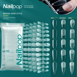 Nailpop 120 pçs unhas falsas cobertura completa imprensa em unhas caixão gel macio americano pose cápsula dicas de unhas falsas para sistema de extensão