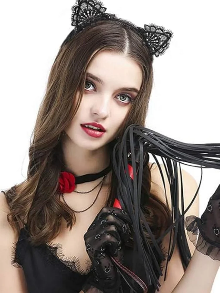 Cute Sexy Lace Cat Ears Headband Face Mask Women Fancy Dress Hair Accessories Cosplay Headwear Masquerade Mask Party Costume