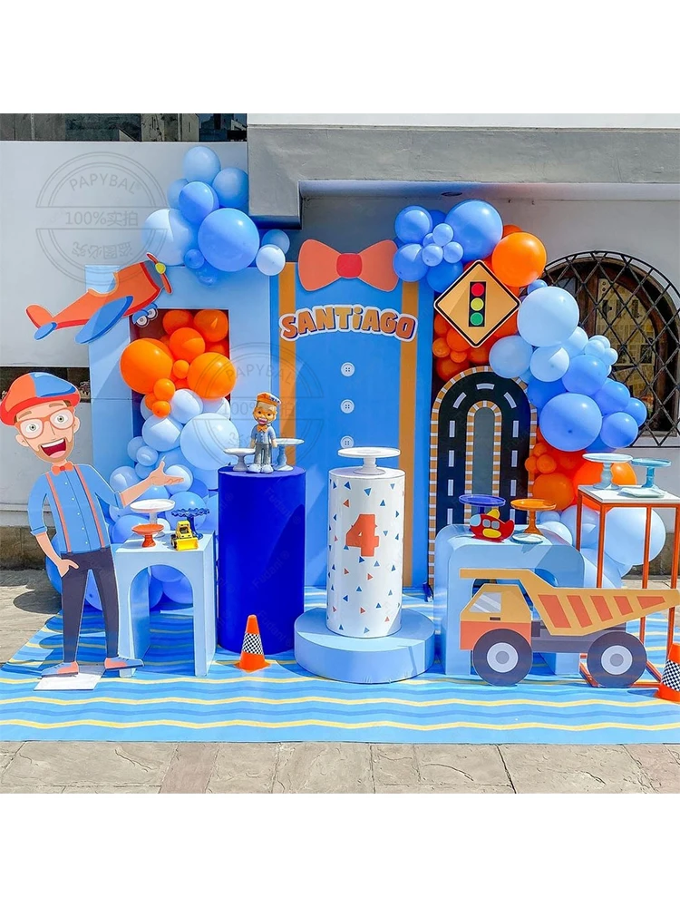 122PCS blue orange latex Balloon Arch Kit Boy Child Blippi themed birthday party decoration balloon gender reveal decoration