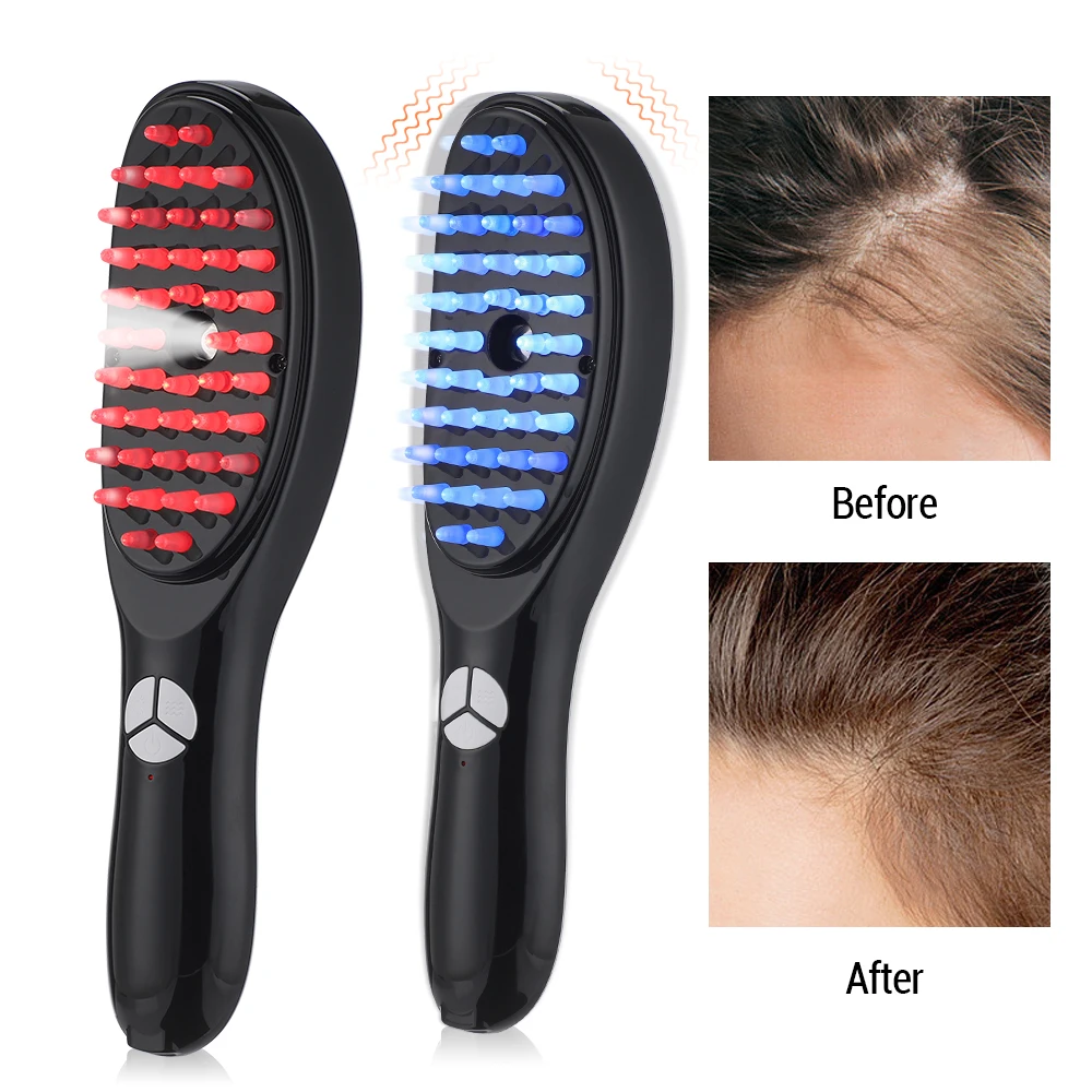 Red Blue Light  Vibrating Scalp Massage Brush Negative Ion Spray Hair Growth Electric Massage Comb
