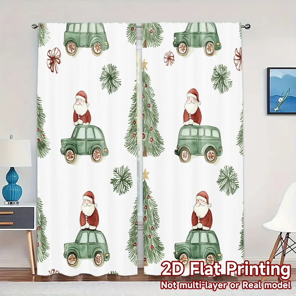 2pcs,Curtains Christmas Trees and Santa Claus (3) Chic Curtain Chic Semi-Sheer Curtains Outdoor Decorations Decorative for Grey,