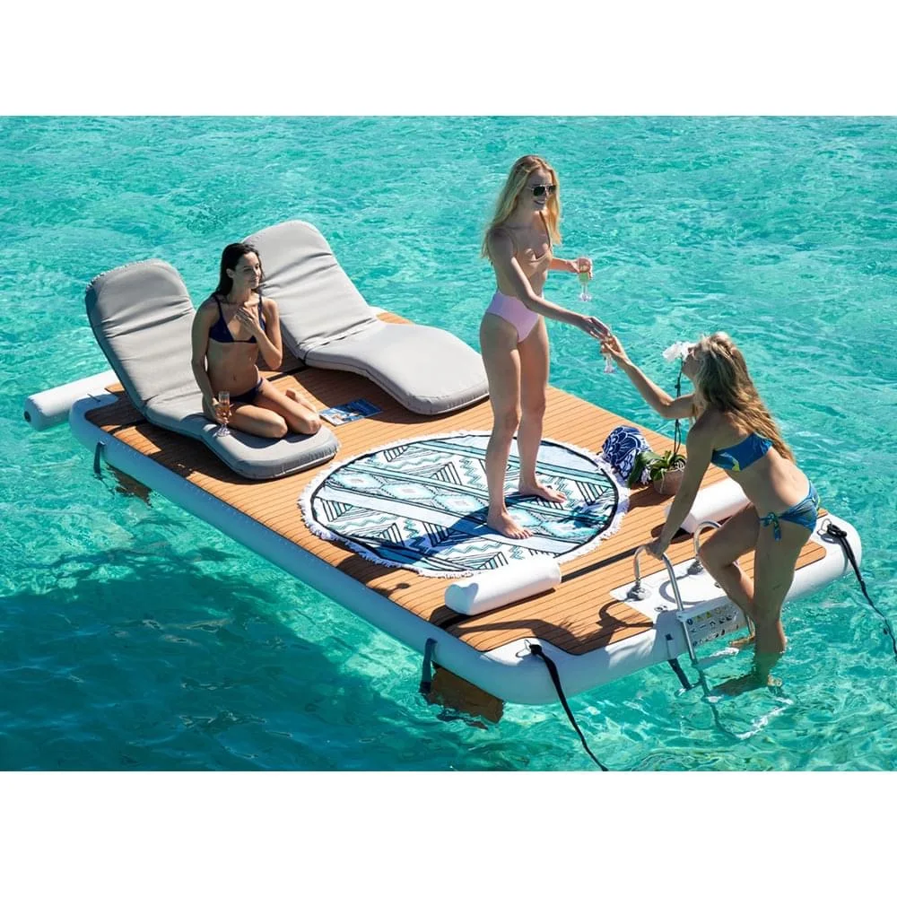 Drop stitch Ocean water teak floating pontoon jet ski dock inflatable swimming platform island