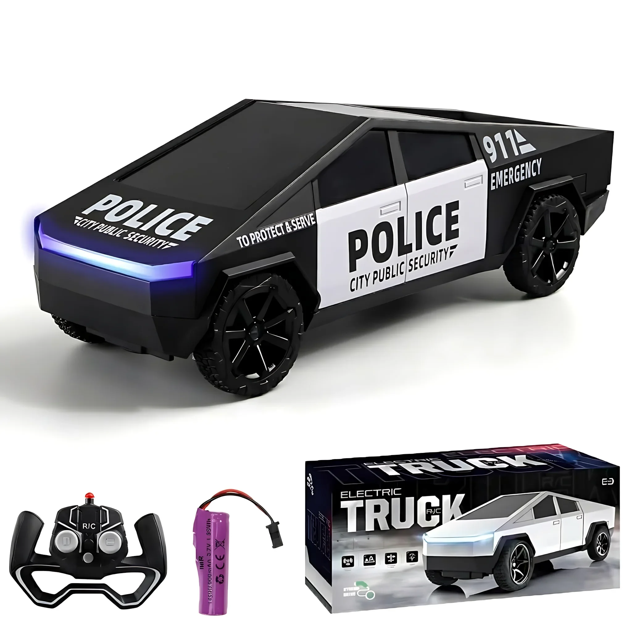 

2.4G RC Cyber Pickup Truck Police Car Electric with LED Lights Rechargeable Off-Road Racing Toy Vehicle Model Gift for Boys Kids