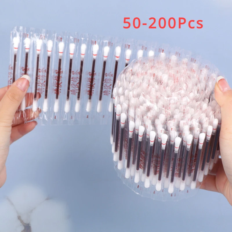 

50/200Pcs/lot Disinfected Sticks Make Up Wood Iodine Disposable Medical Double Cotton Swab Medical Multifunctional Portable Bars