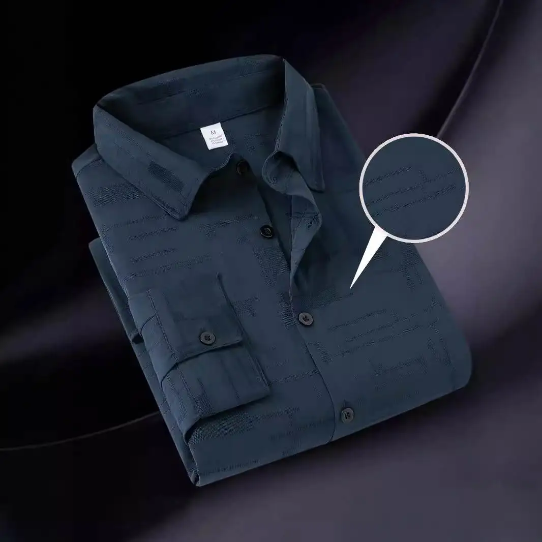 

Мужская осенняя рубашка с длинным рукавом, однотонная, на одной пуговице, с застежкой для запонок, не требующая глажки, деловая повседневная, из искусственной кожи, с принтованным узором