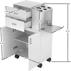 Carrinho de madeira para salão de beleza, com rodas, carrinho de salão para cabeleireiro, organizador de armazenamento móvel, estação de armário de salão para bar