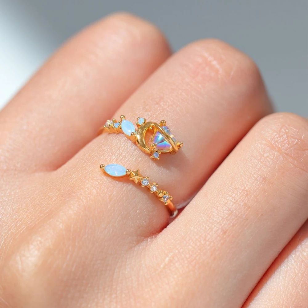 Boho זהב צבע לב צבע טבעות לנשים סימפונית מעוקב זירקונייה כוכב אצבע טבעות תכשיטים טרנדיים מתנה