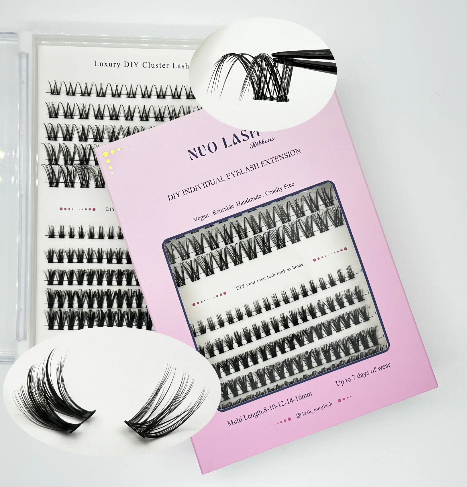 NUO Makeup Luxus-DIY-Cluster-Wimpernverlängerung, auf Kleberbasis, durchschnittliches Wimpernsegment, einzelne Wimpern, 3D-Bandwimpern, Private Label – Detail 7