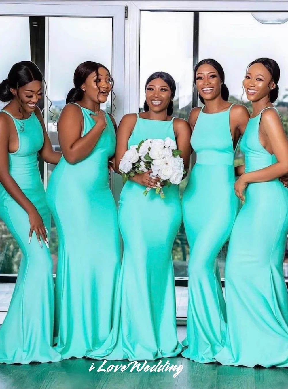 

Elegant Spaghetti-Strap Bridesmaid Dresses 2025 Satin Sleeveless Mermaid Floor-Length Sweep Train Wedding Party Dress Customized