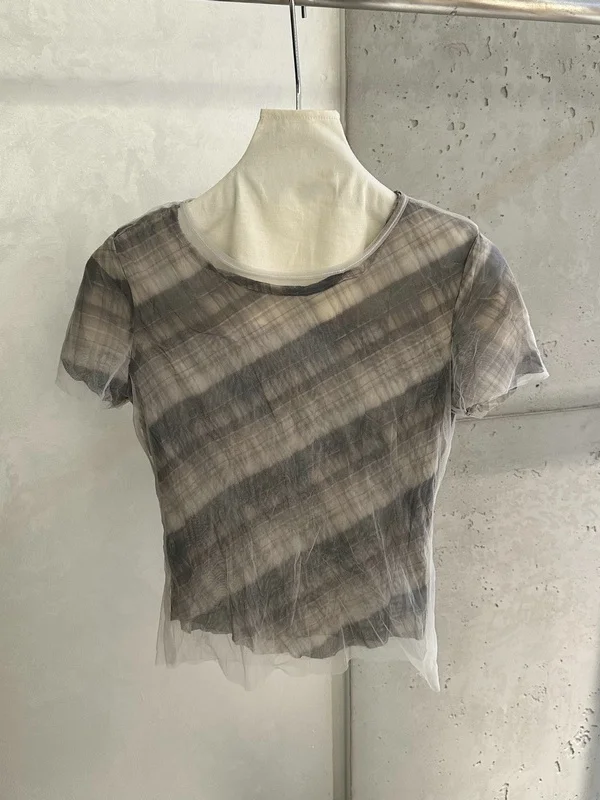 

Casual Style Color Block Mesh Splice T-Shirt Women's round Neck Short Sleeve Breathable Skin Friendly Summer 2026 Fashion
