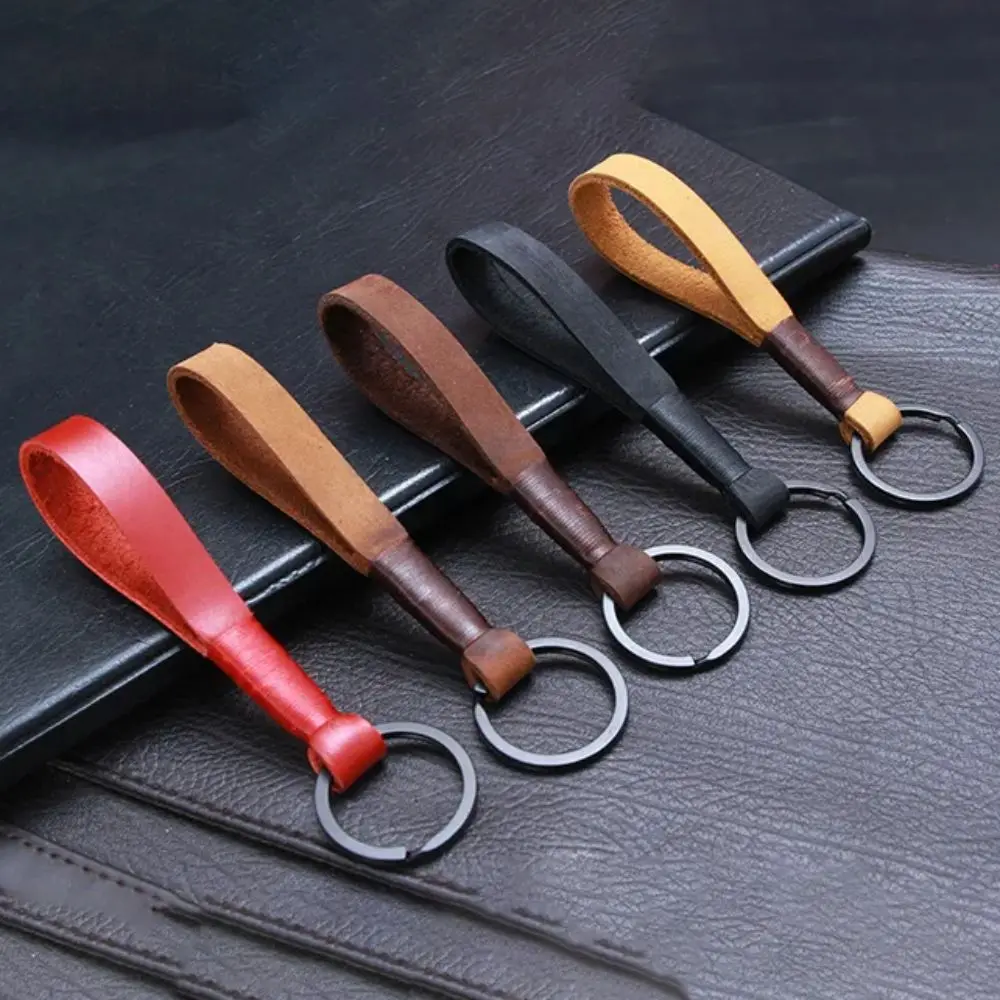 1Pcs Handmade Key Chain Retro Cowhide Rope Keychain Real Leather Metal Key Chain Key Cover Auto Keyring Gifts for Men Women
