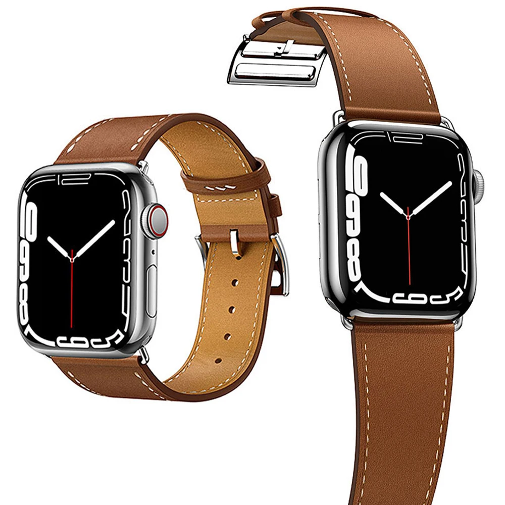 Correa de cuero para Apple watch, pulsera de un solo recorrido para iWatch series ultra 7, 8, 6, SE, 5, 4, 3, 44mm, 49mm, 45mm, 42mm, 41mm, 40mm