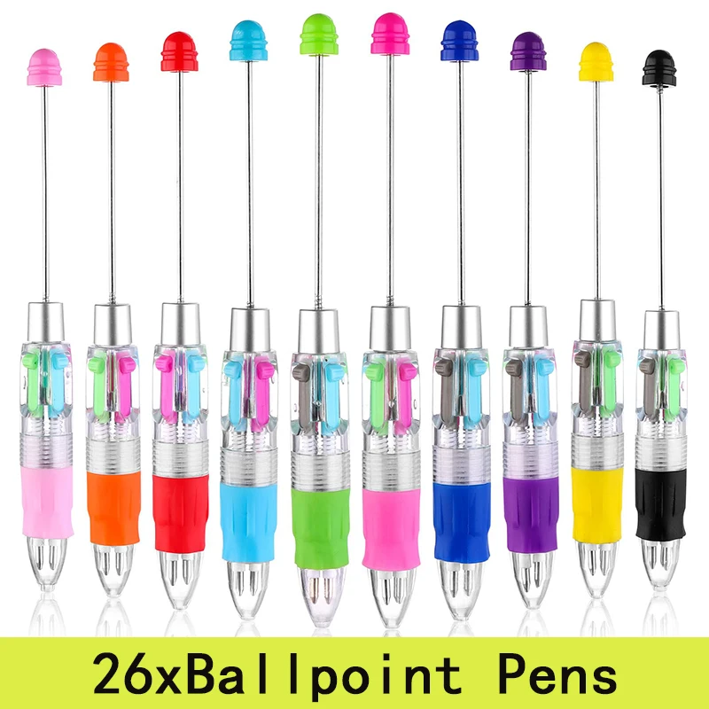 26Pcs Multicolor Beadable Pens 4-Color Beaded Pens Kit 4-In-1 Colored Bead Pens Retractable Ballpoint Pens