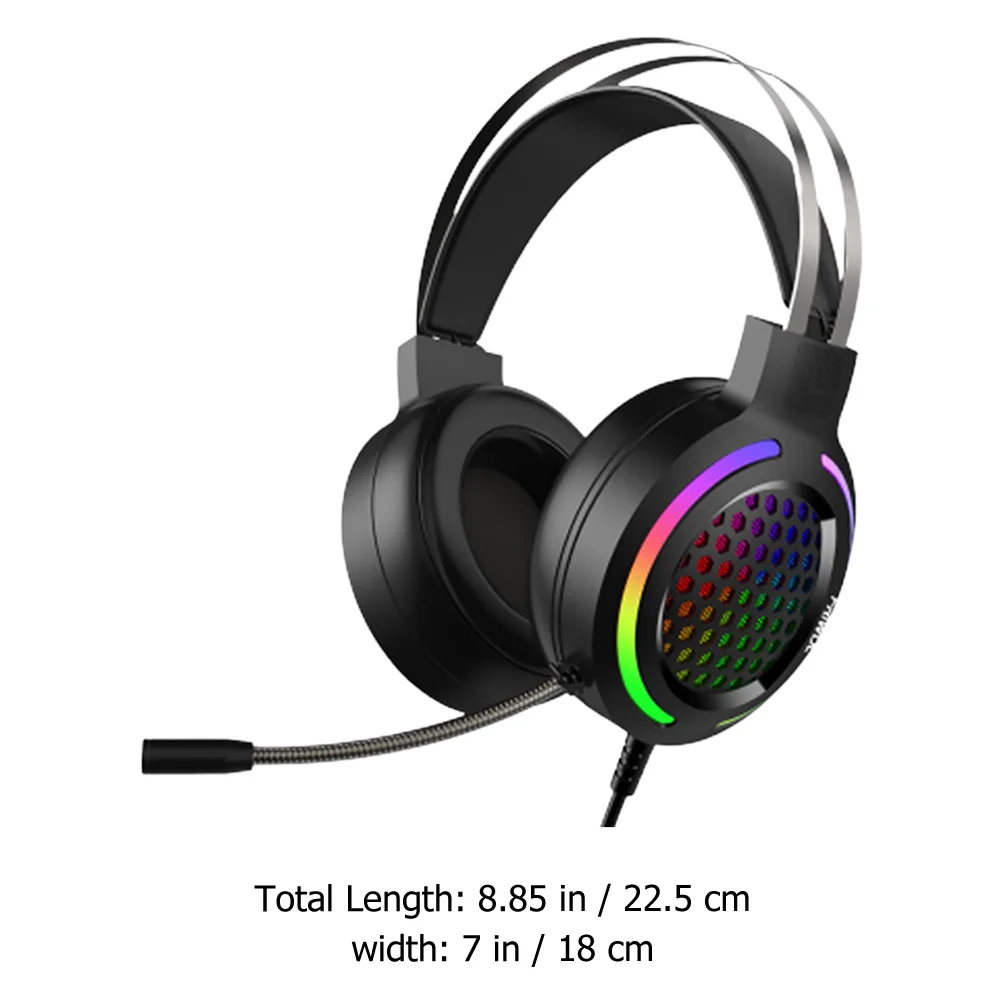 1Pcs Black Gaming Headphone Luminous Lightweight Pc Gaming Headset Head-Mounted Headphone Comfortable Mic Breathable Ear Cushion