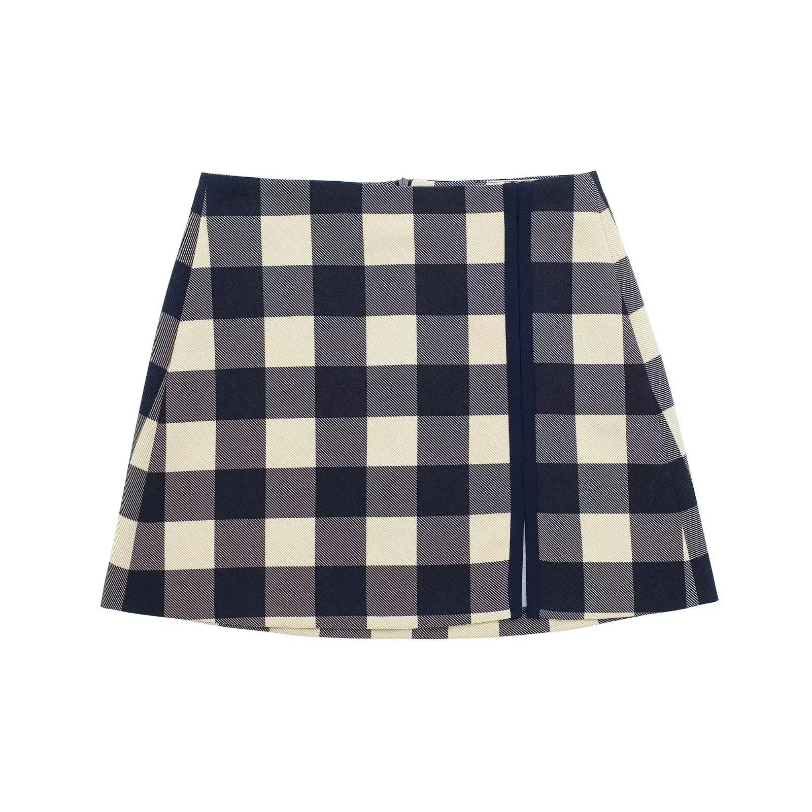 

Women's 2024 New Chic Fashionable Split Design Checker Splice Mini Skirts Retro High Waist Back Zipper Women's Skirts Mujer