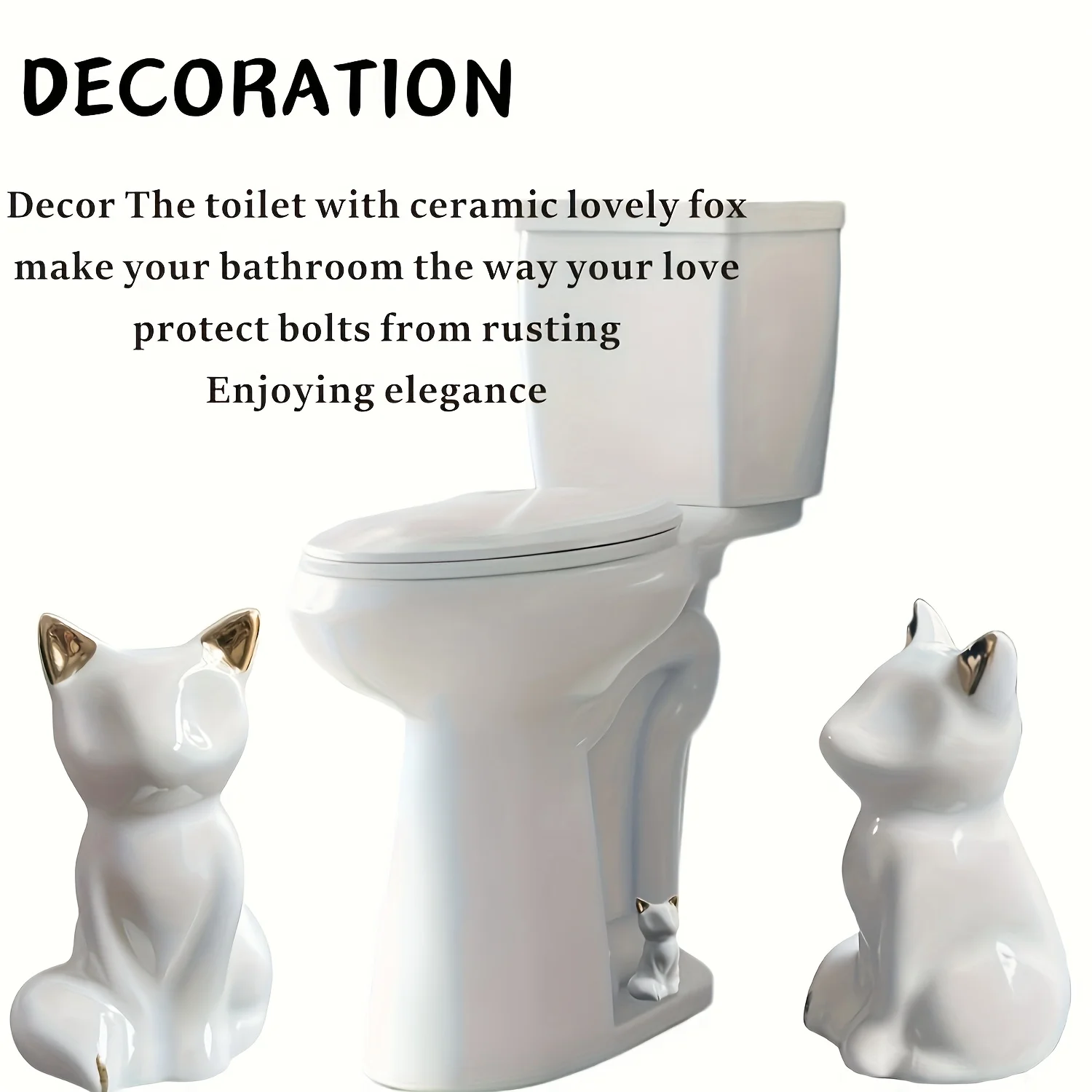 2Pcs Ceramic White Fox Toilet Screw Cover,Cute Fox Design,Decorative Bathroom Accessories,Easy Install,Bathroom Toilet Floor Screw Cover Set