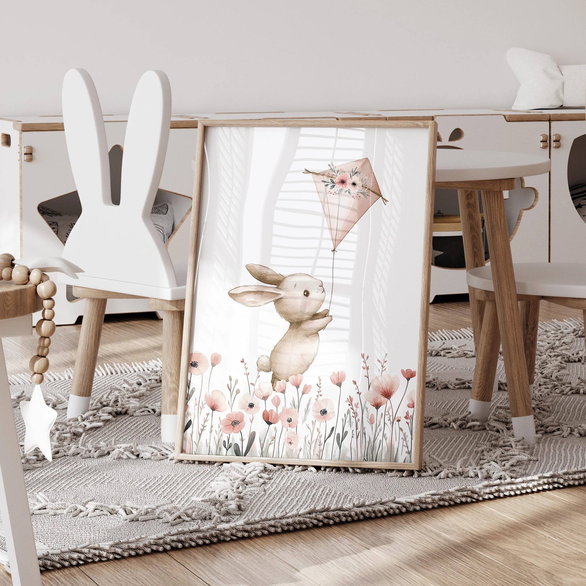 Bunny Flying A Kite 3pcs Wall Art Prints Canvas Painting Poster Picture For Living Bedroom Kids Play Room Home Decor