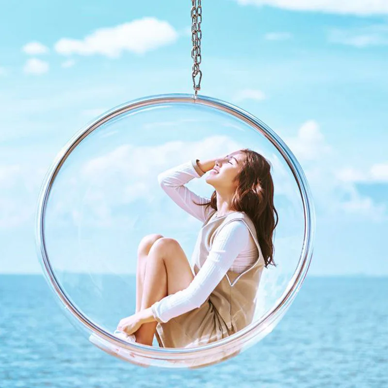 Outdoor swing transparent glass ball hanging chair circular hanging bird's nest hanging basket household indoor bubble chair