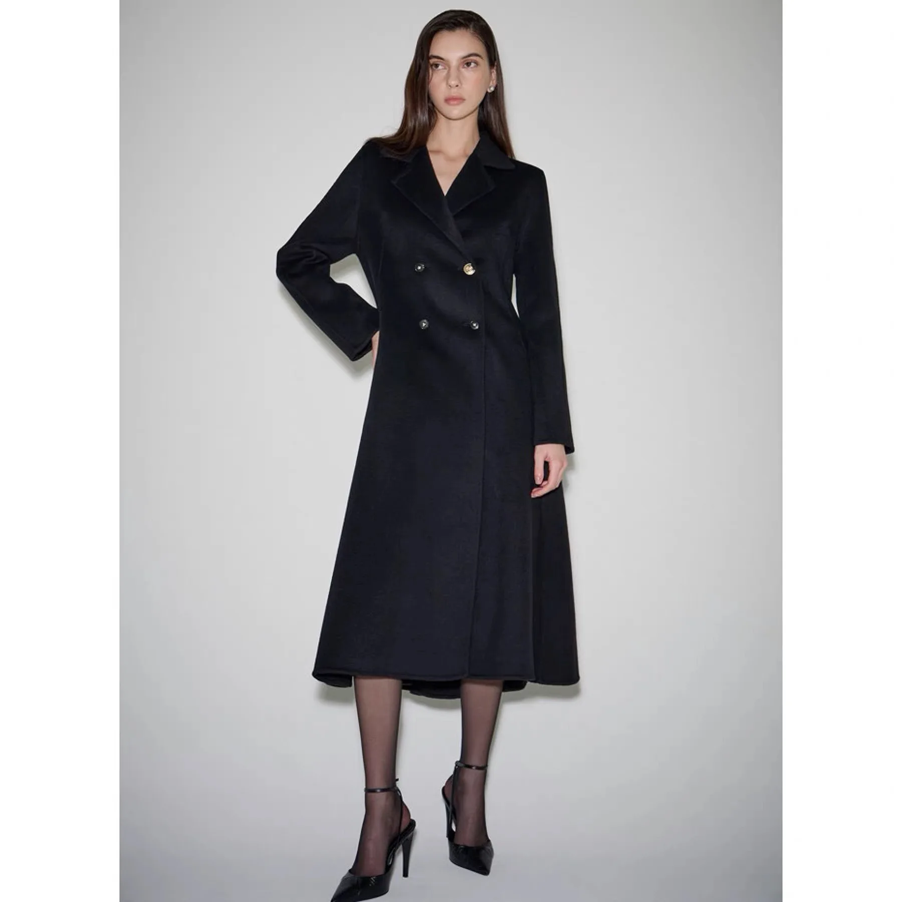 

Double-Sided Camere Long Coat Lemon Cheese LAN25 Autumn Faionable Turn-down Collar Waist-cinching Slimming Hand-sewn Wool...
