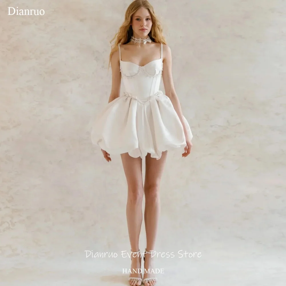 

Dianruo A Line Delicate Pearls Prom Dress Satin Sweetheart Evening Gowns Spaghetti Straps Mini Sweet Birthday Dresses Customized