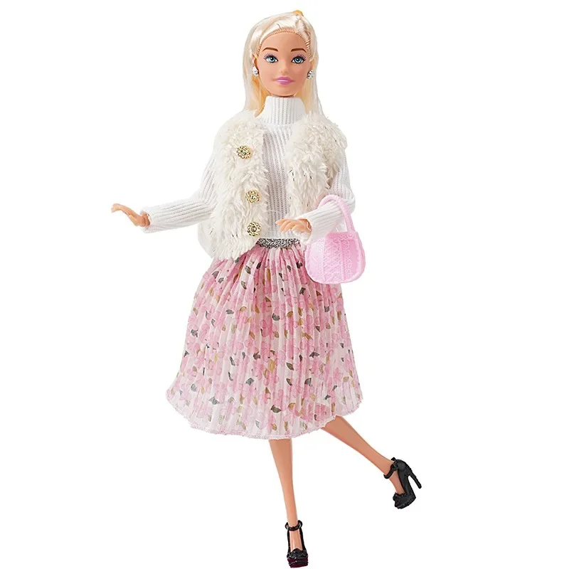 Doll's Clothing Winter Set Suitable for 30cm Thin Doll Bag Ear Studs Shoes Dress Suit Accessories Girls' Toys