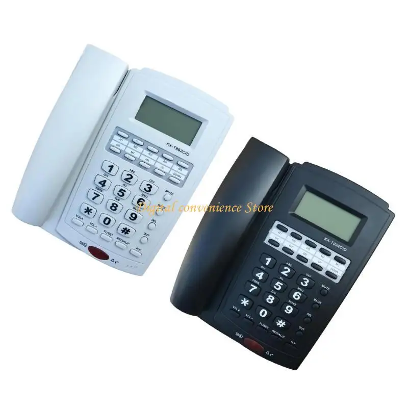 97QA Desktop Corded Telephone Home Fixed Phone Landline Telephone Big Buttons Speakerphone Caller Identification LCD Backlit