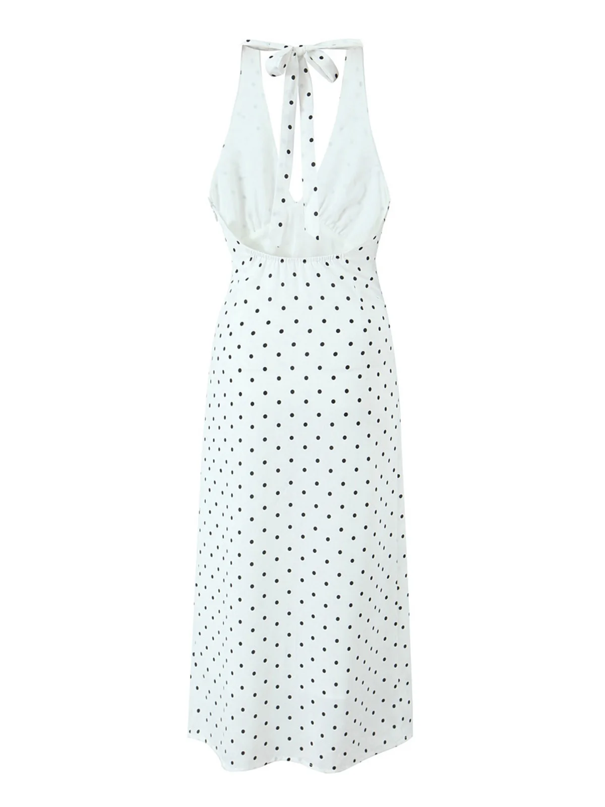 Długa spódnica damska w stylu retro w grochy, z wysokim stanem, na ramiączkach, podkreślająca figurę, idealna na wczesną jesień.