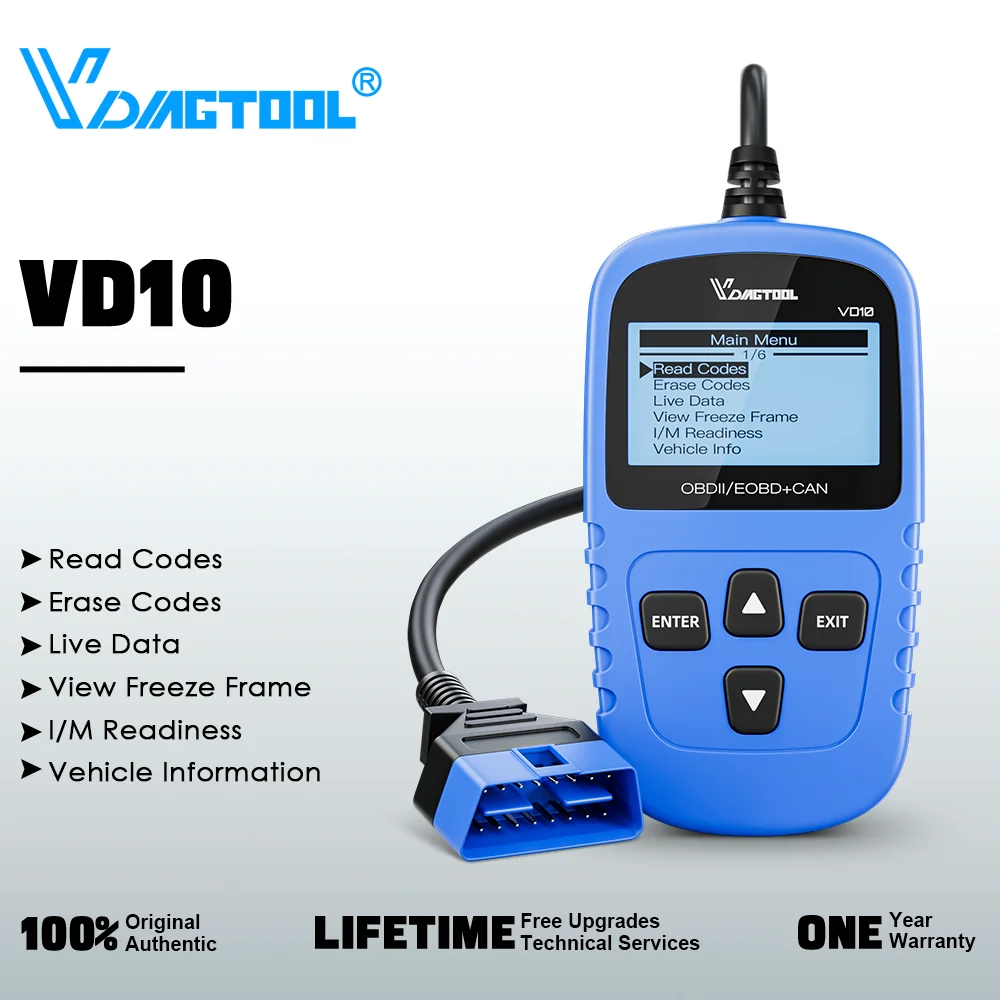 

VDIAGTOOL VD10 OBD2 Scanner Diagnostic Tool Automotive Scanner With I/M Readiness Code Reader Check Engine Lifetime Free Update