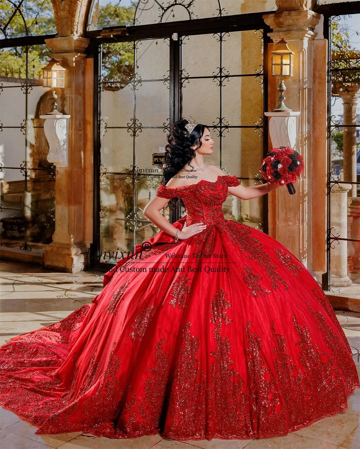 Prinzessin Ballkleid Quinceanera Kleider mit Applikationen, Perlen, Pailletten, Sweet 16, schulterfrei, maßgeschneidert, Vestidos de 15 XV Años