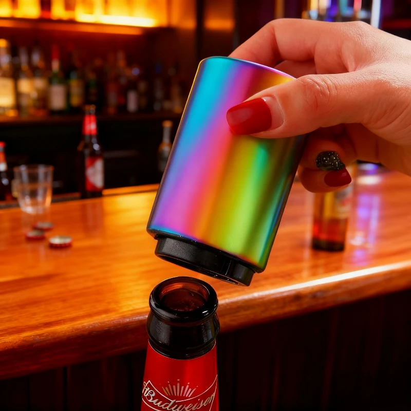 

Wine Beer Soda Cap Opener Beer Bottle Opener Magnet Beer Opener Stainless Steel Push Down Opener Household Kitchen Accessories