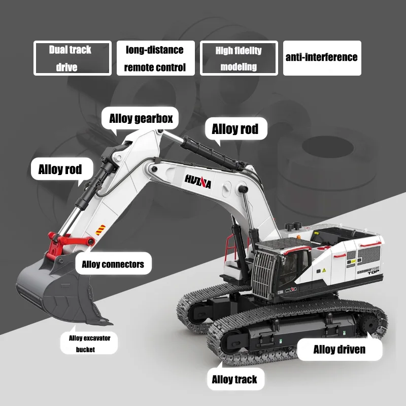 HUINA 1594 Metal RC Excavator 1/14 Electric Heavy Duty 22 Channels Remote Controlled Excavator Model Car Toys for Boy Adults