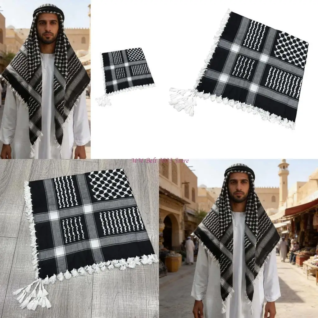49ME Unique Arabian Peninsula Design Scarf Lightweight Polyester With Tassels Detail