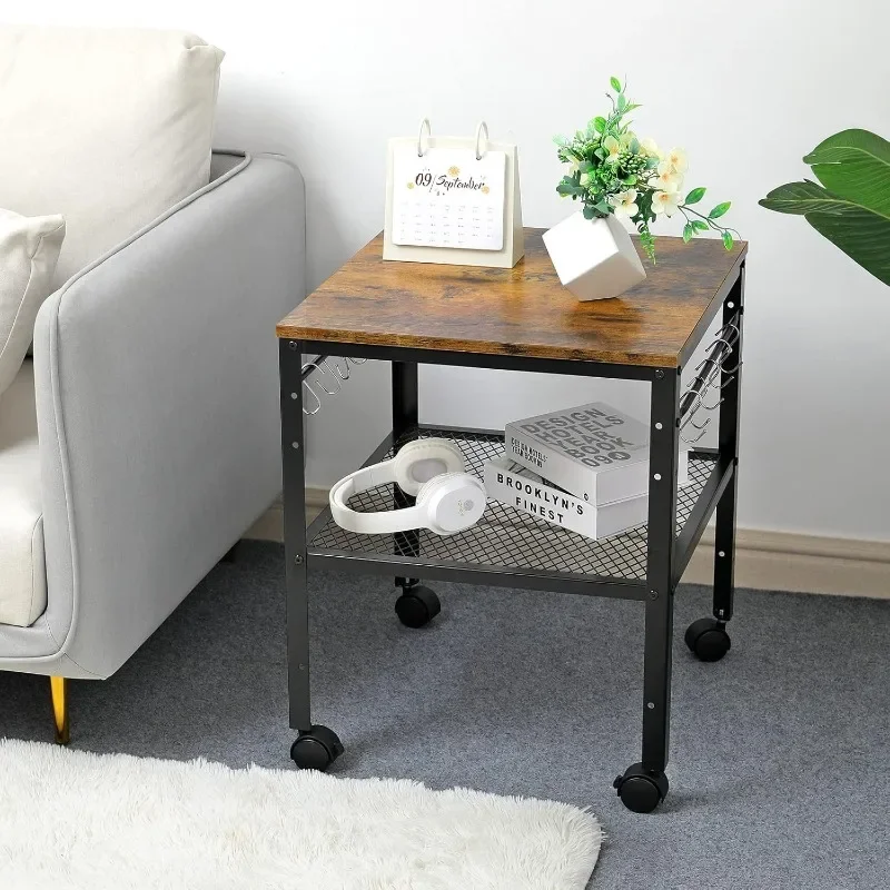 Rustic End Table, Side Table with Adjustable Height Shelf,  lb Weight Capacity, Great for Mini Fridge Stand, Printer Stand