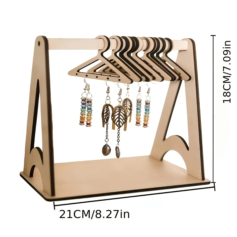 11pcs Wooden Earring Holder Set: 1 Heavy-Duty Stand + 10 Durable Hangers, Mini Hanging Rack Design Jewelry Organizer