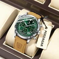 Reloj POEDAGAR de lujo para hombre de negocios, resistente al agua, luminoso, cronógrafo con fecha, Reloj de cuero para hombre, relojes de cuarzo a la moda para hombre