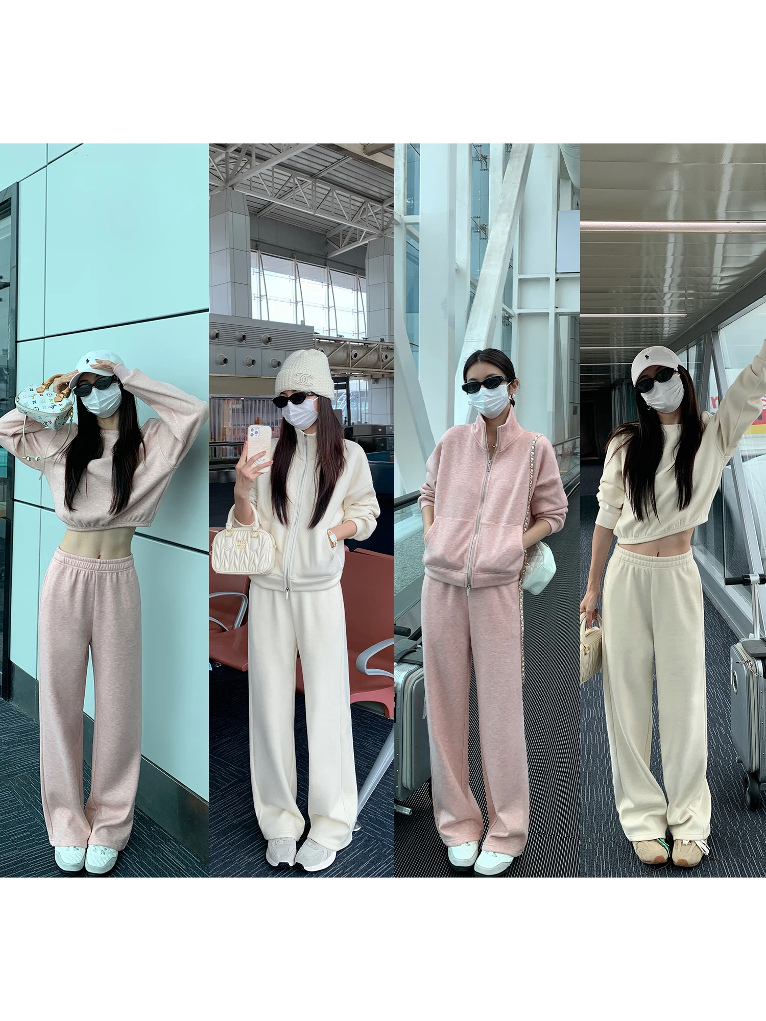 

Classic Milan Travel Zipper Hoodie round Ne Set Women's Faion Casual Long Sve Sweatirt Pants Tee-Piece Suit