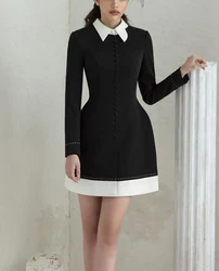 Vestido pequeno de alfaiate, vestido preto, retrô, slim e fino, vestido semi-formal de luxo, preto, leve, feminino