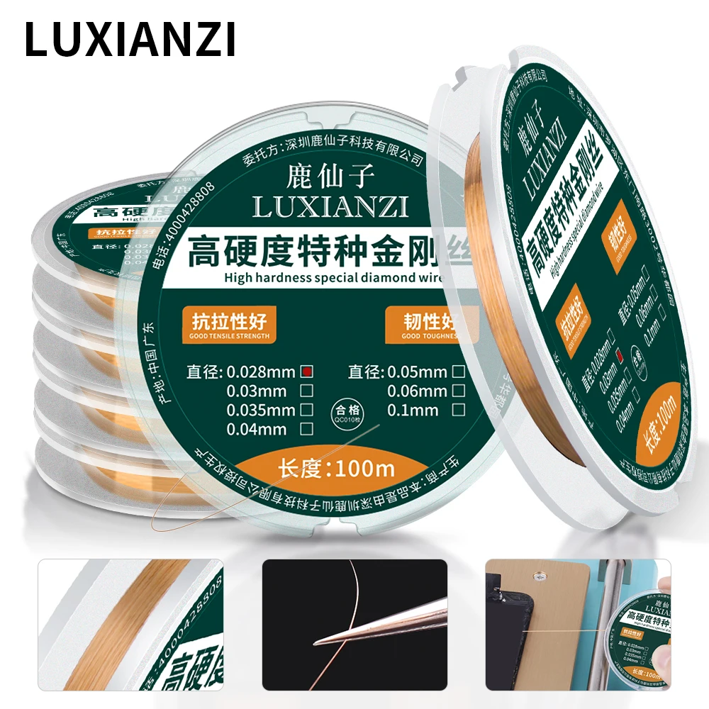 LUXIANZI Diamond Wire Cutting Wire Phone OLED Screen Repair Tool Alloy Steel High Hardness LCD Touch Screen Separation Line 100M