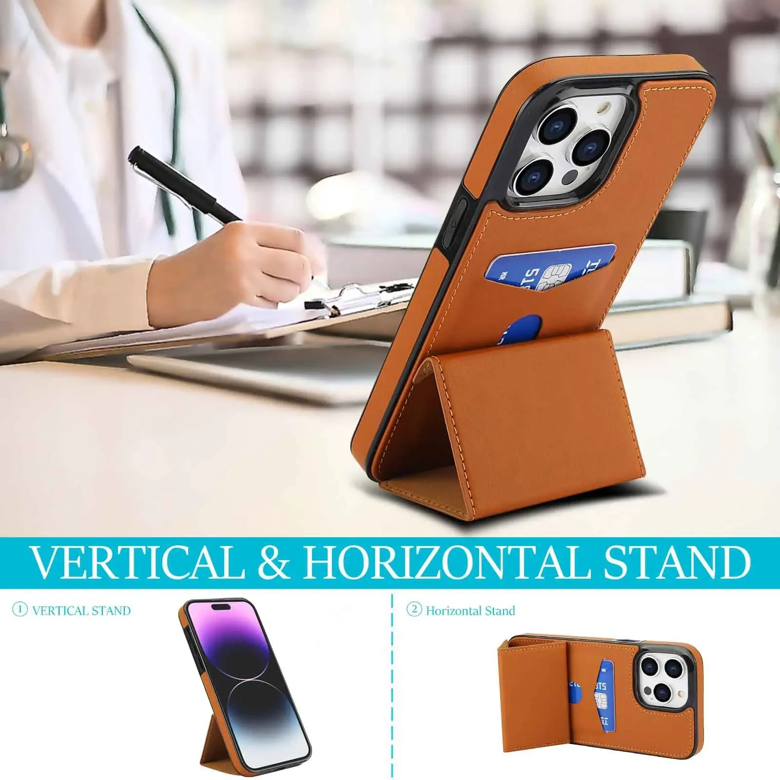 

Card Holder Phone Case for Iphone 16 Pro Max 16e 15 Plus 14 13 Mini 12 11 Pro XR XS Max 7 8 + Invisible Bracket Leather Shell