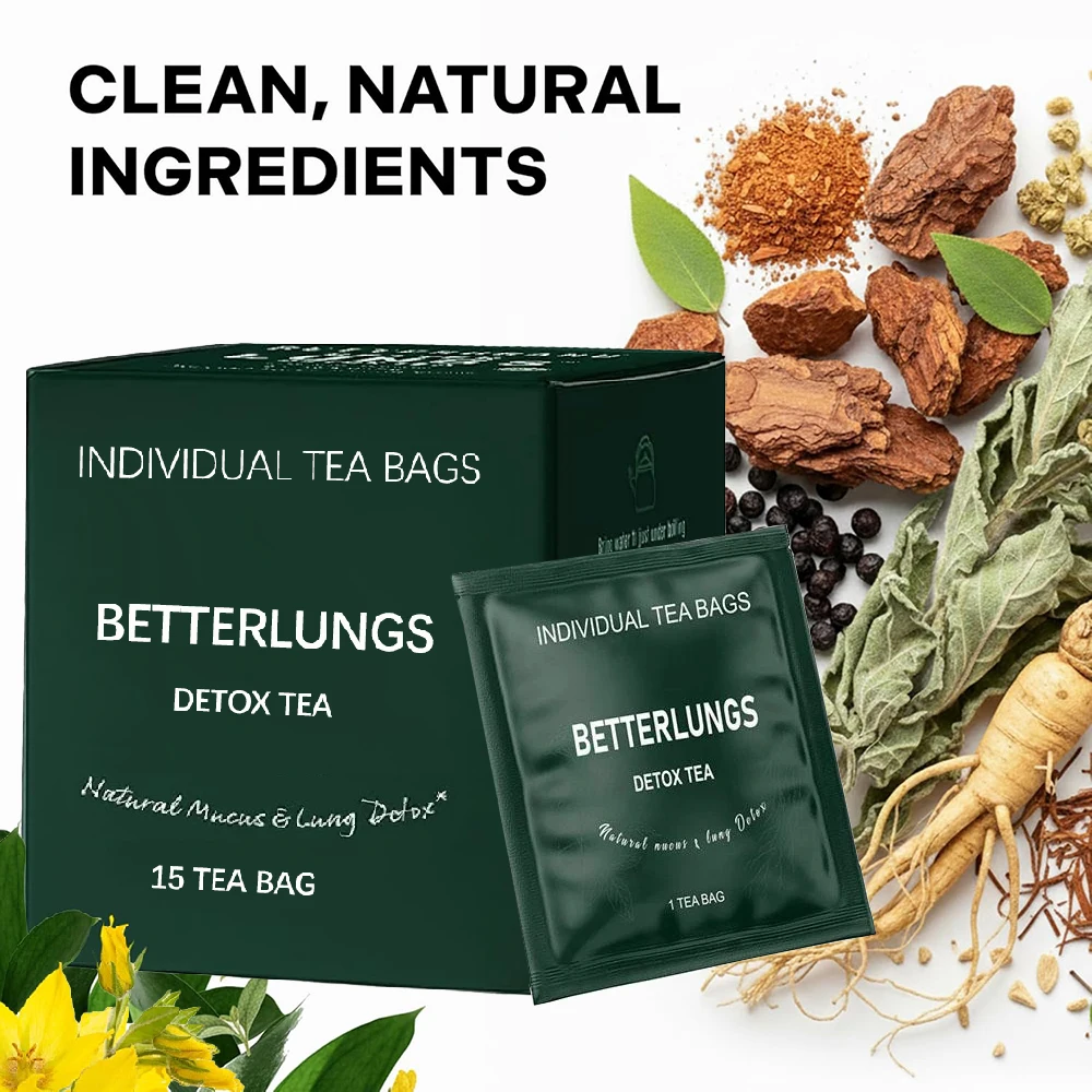 

BetterLungs Mullein Tea Bags for Lung Detox - Respiratory Support with Thyme, Elderberry, Ginseng, Ginger, Caffeine Free, 15 Bag