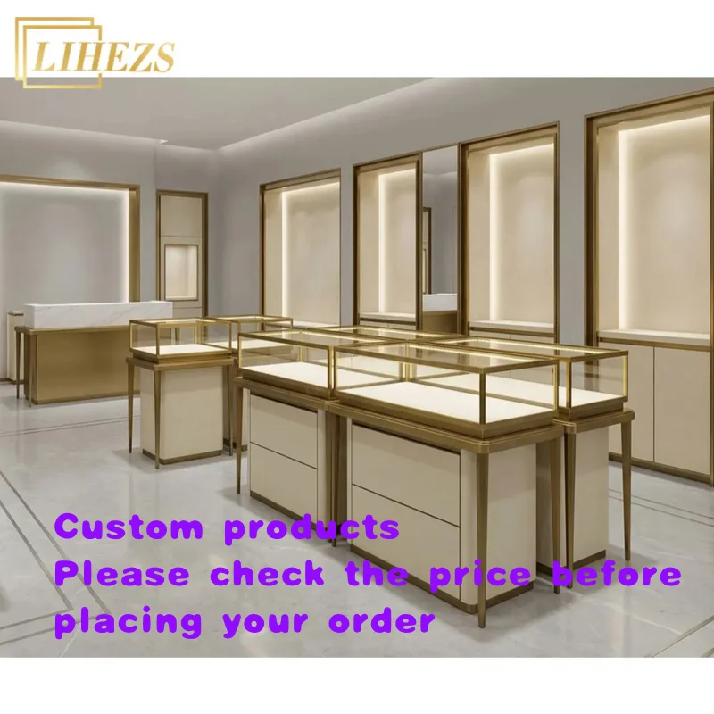 custom.Custom Frame Stainless Steel Jewelry Display Counter Modern LED New Design Jewellery Shop showcase
