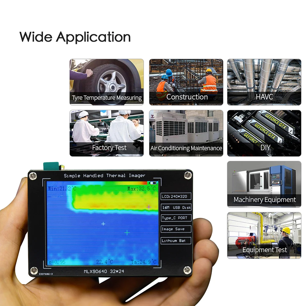 MLX90640 Infrared Temperature Sensors Lightweight 2.8 Inch Infrared Thermograph Camera USB Charging for Industrial Components